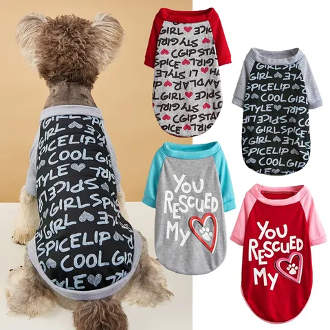 Pet Dog T-Shirt Breathable Polyester Puppy Clothes Cute Letter Heart Print Raglan Sleeve Small Dog Apparel Outfit
