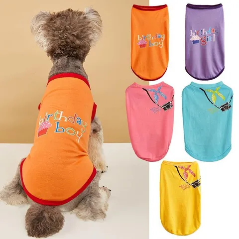 Summer Thin Cute Cake Bow Camera Print Sleeveless Pet Dog Vest Breathable Polyester Puppy Apparel Daily Wear