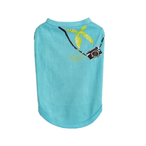 Summer Thin Cute Cake Bow Camera Print Sleeveless Pet Dog Vest Breathable Polyester Puppy Apparel Daily Wear