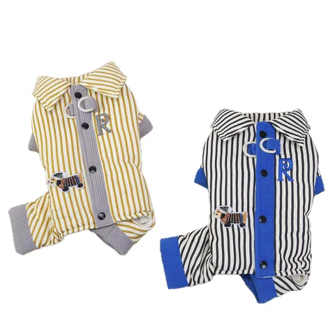 Pet Dog Clothes Four-Legged Jumpsuit Cute Gentleman Style Striped Shirt Puppy Apparel Breathable Comfortable