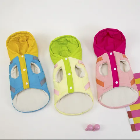 Dog Winter Warm Cotton Jacket Cute Candy Color Hooded Vest With Harness For Small Medium Dogs Pet Apparel