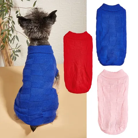 Classic Plaid Turn-Down Collar Pet Sweater Warm Knit Pullover Puppy Clothes For Small Dogs Teddy Bichon Apparel
