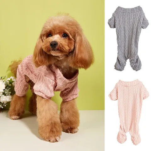 Amazon New Loose Crew Neck Pullover Knit Vertical Stripe Grey Pink Schnauzer Poodle Four-Legged Pet Dog Sweater