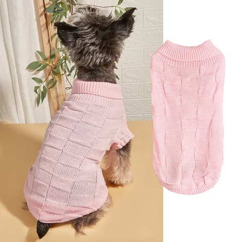 Classic Plaid Turn-Down Collar Pet Sweater Warm Knit Pullover Puppy Clothes For Small Dogs Teddy Bichon Apparel