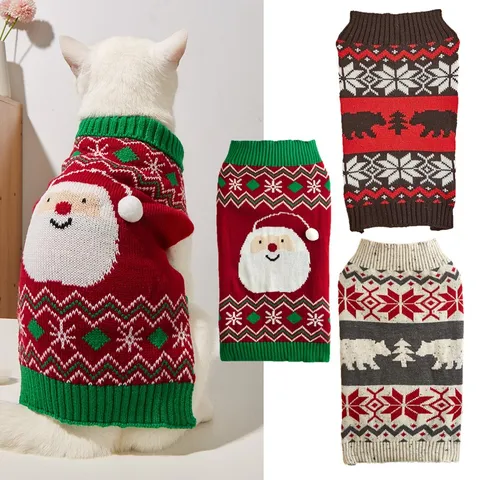 Pet Dog Christmas Sweater Warm Knitwear Snowman Polar Bear Print Turtleneck Puppy Winter Clothes For Small Dogs Cats