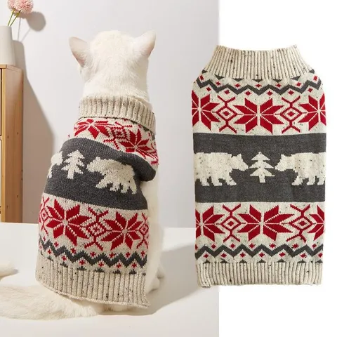 Pet Dog Christmas Sweater Warm Knitwear Snowman Polar Bear Print Turtleneck Puppy Winter Clothes For Small Dogs Cats
