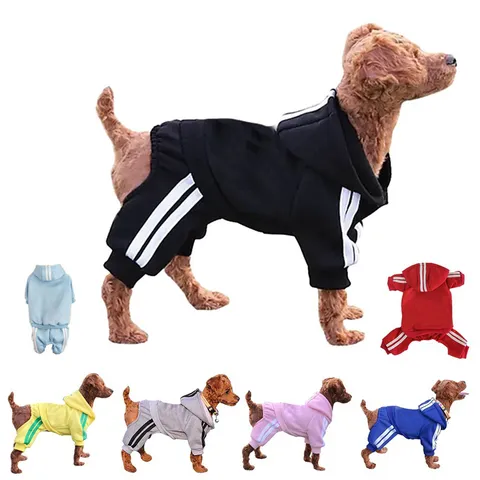 Pet Dog Hoodie Sweatshirt Autumn Winter Warm Fleece Tracksuit Striped Casual Clothes Puppy Small Medium Dogs Apparel