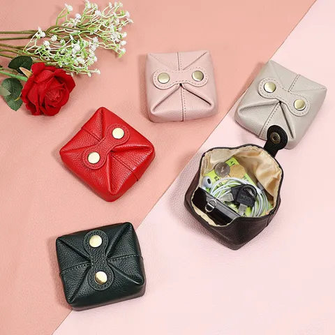 Genuine Leather Mini Coin Purse Portable Lipstick Holder Small Wallet With Metal Snap Closure For Women Men Daily Use