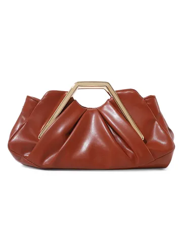 Women Fashion Pleated Cloud Bag PU Leather Retro Handbag Geometric Metal Handle Elegant Evening Clutch Purse