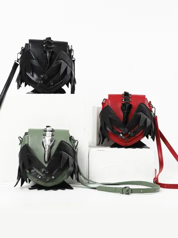 Gothic Dark Fantasy Raven PU Leather Crossbody Bag Women Fashion Unique Creative Shoulder Bag Casual Messenger Bag