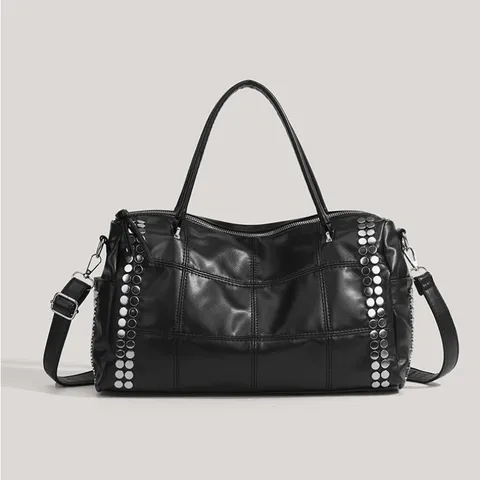 Women Large Capacity Commuter Handbag PU Leather Quilted Shoulder Crossbody Bag Fashion Rivet Tote Bag For Daily Use