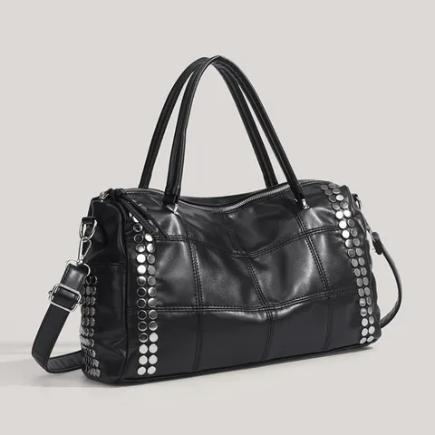 Women Large Capacity Commuter Handbag PU Leather Quilted Shoulder Crossbody Bag Fashion Rivet Tote Bag For Daily Use