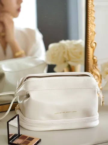 Women PU Leather Cosmetic Bag Double Layer Cloud Makeup Organizer Portable Large Capacity Travel Toiletry Storage Pouch
