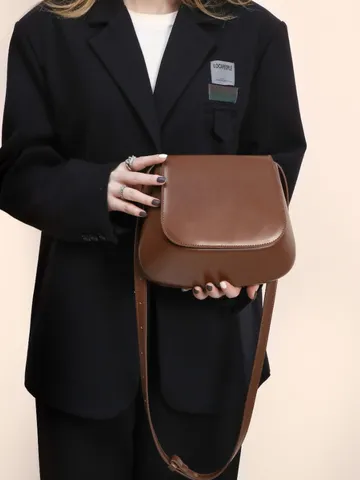 Women PU Leather Saddle Bag Retro Crossbody Bag Fashion Solid Color Stitching Daily Matching Shoulder Bag