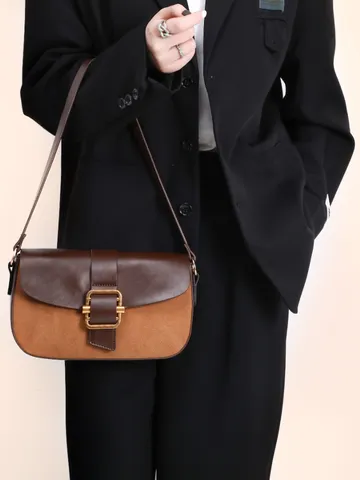 Retro PU Leather Underarm Bag For Women Contrast Color Patchwork Chic Shoulder Bag Daily Commuter Crossbody Bag