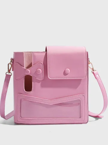 Crossbody Water Bottle Bag Large Capacity Commuter Shoulder Bag PU Leather Bowknot Phone Storage Bag For Women