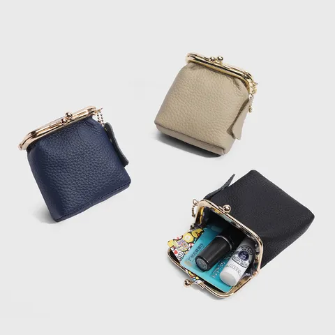 Genuine Leather Kiss Lock Coin Purse Vintage Mini Lipstick Storage Bag Portable Mini Wallet For Women Men