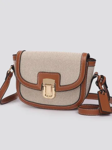 Women's Retro Contrast Color Saddle Bag PU Leather Crossbody Shoulder Bag