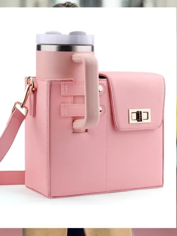 Portable PU Leather Water Bottle Crossbody Bag Casual Solid Color Shoulder Bag With Metal Lock For Women Outdoor Travel