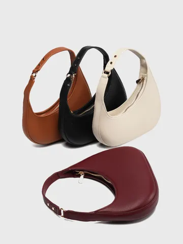 Women Fashion Crescent Underarm Bag PU Leather Casual Hobo Handbag Urban Minimalist Daily Shoulder Bag
