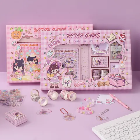 Cute Cartoon Sticker Hand Ledger Gift Box Set Student School Stationery Supplies Kawaii Diary Journal Gift Box