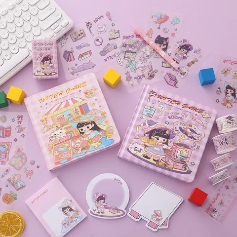 Cute Cartoon Sticker Hand Ledger Gift Box Set Student School Stationery Supplies Kawaii Diary Journal Gift Box