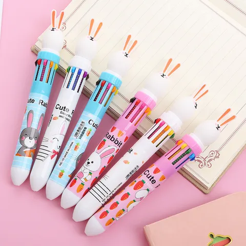 Creative Cute Rabbit 10-Color Ballpoint Pen Cartoon Student Press Multi-Color Plastic Writing Pen Marker Journaling Pen
