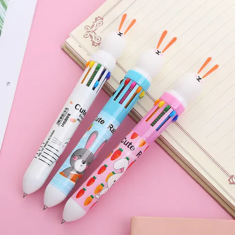 Creative Cute Rabbit 10-Color Ballpoint Pen Cartoon Student Press Multi-Color Plastic Writing Pen Marker Journaling Pen