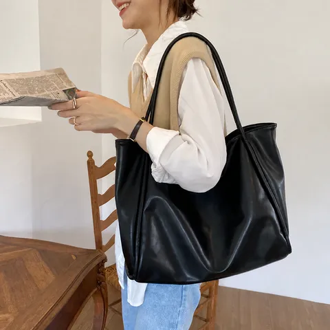 Women's Large Capacity Tote Bag PU Leather Casual Shoulder Bag Soft Underarm Handbag Fashion Versatile Daily Work Bag