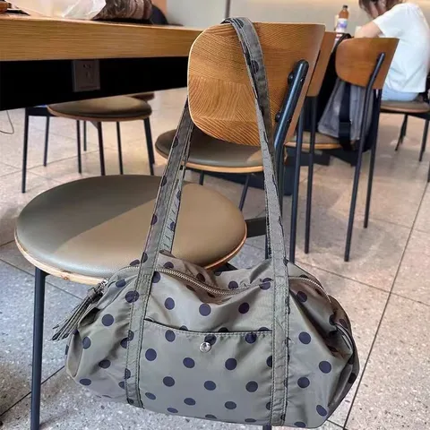 Casual Large Capacity Nylon Tote Bag Polka Dot Shoulder Bag Lightweight Travel Shopping Handbag For Women