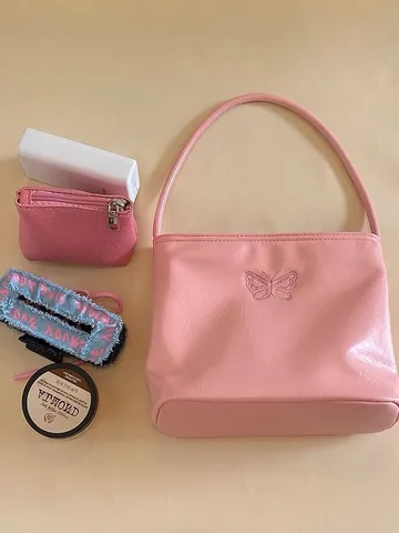 Women PU Leather Shoulder Bag Letter Butterfly Embroidery Underarm Bag Tote Handbag
