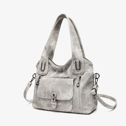 Women Vintage Large Capacity PU Leather Shoulder Bag Casual Tote Crossbody Bag Multi-Pocket Handbag With Chain Element