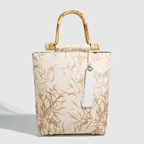 Retro Chinese Style Bamboo Joint Handbag Women Fashion Versatile Large Capacity Tote Bag Qipao Match Top Handle Bag