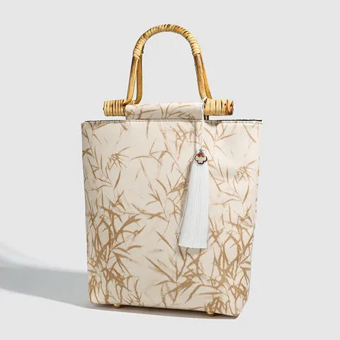 Retro Chinese Style Bamboo Joint Handbag Women Fashion Versatile Large Capacity Tote Bag Qipao Match Top Handle Bag