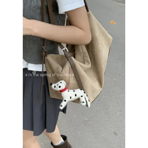 Korean Style Casual Large Capacity Suede Shoulder Bag Simple Solid Color Soft Underarm Pillow Bag Daily Women Handbag
