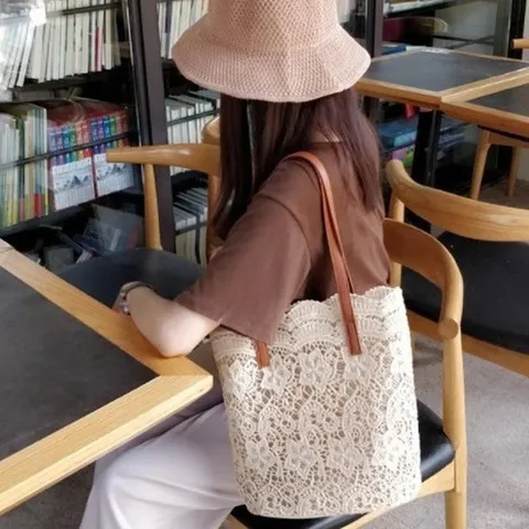 Womens Large Capacity Lace Tote Bag Casual Bucket Shoulder Bag Fashion Shopping Handbag For Daily Commute