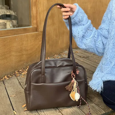 Korean Style Large Capacity Tote Bag For Women Retro PU Leather Underarm Bag Versatile Casual Shoulder Bag