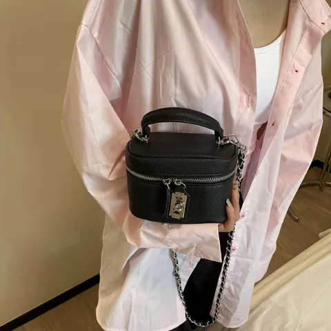 Women's PU Leather Crossbody Bag Fashion Chain Vanity Box Handbag Small Casual Shoulder Bag With Metal Lock