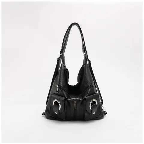 Women PU Leather Backpack Y2K Motorcycle Style Casual Tote Bag Large Capacity Soft Leather Multi Pocket Shoulder Bag