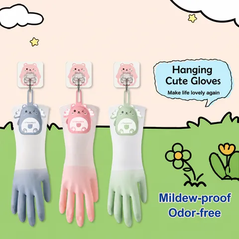 Gradient PVC Dishwashing Gloves Women Household Kitchen Cleaning Durable Housework Gloves Waterproof Anti Slip