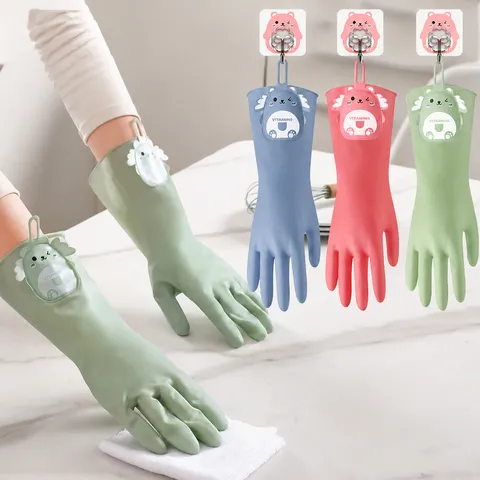 Morandi Color Waterproof Non Slip Dishwashing Gloves Household Kitchen Cleaning Durable Thickened Rubber Gloves