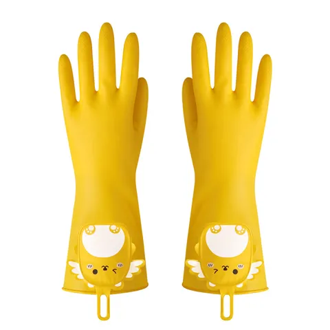 Yellow PVC Dishwashing Gloves Waterproof Non-Slip Household Cleaning Gloves Durable Long Sleeve Gloves For Kitchen Housework