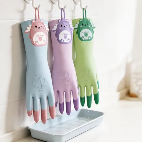 Women's Household Cleaning Latex Gloves Waterproof Non-Slip Dishwashing Long Sleeve Cleaning Gloves Kitchen Housework Gloves