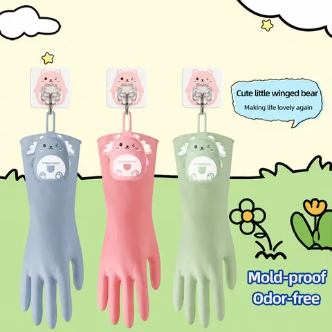 Morandi Color Waterproof Non Slip Dishwashing Gloves Household Kitchen Cleaning Durable Thickened Rubber Gloves
