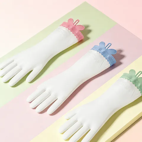 PVC Translucent Cute Rabbit Ear Dishwashing Gloves Waterproof Non-Slip Household Kitchen Cleaning Durable Housework Gloves