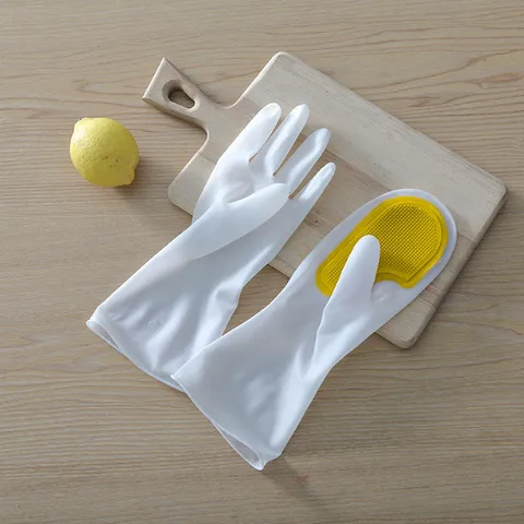 Multi-Functional Household Cleaning Gloves PVC Dishwashing Gloves With Silicone Brush Scrubbing Tool For Kitchen