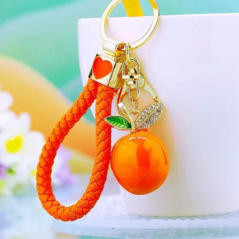 Cute Persimmon Metal Keychain Rhinestone Alloy Bag Charm Cute Fruit Car Key Ring Pendant For Women Jewelry