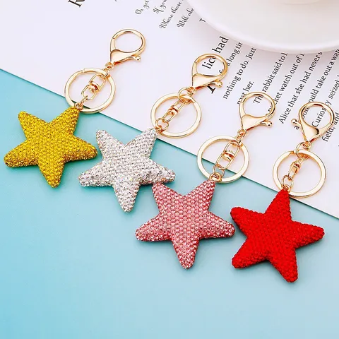 Rhinestone Pentagram Keychain Clay Star Bag Pendant Metal Car Key Chain Fashionable Women Jewelry Gift