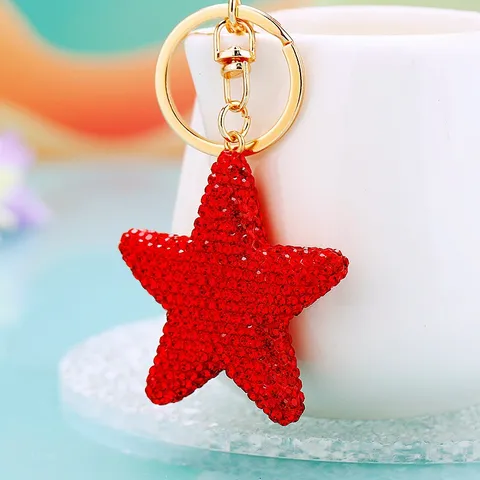 Rhinestone Pentagram Keychain Clay Star Bag Pendant Metal Car Key Chain Fashionable Women Jewelry Gift