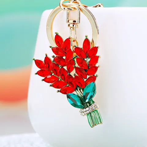 Metal Lavender Bouquet Keychain Rhinestone Car Key Ring Cute Bag Pendant Fashion Key Chain Gift For Women